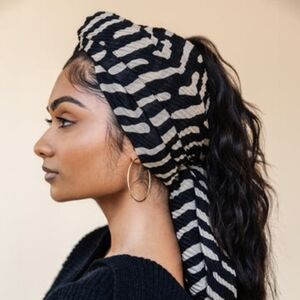 Black and Cream Zebra Print Headscarf - Women Accessories